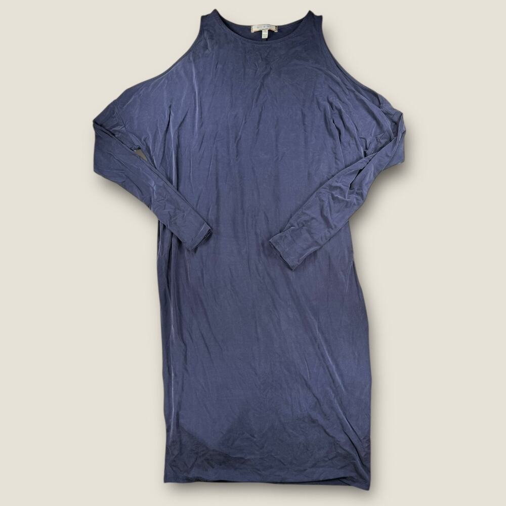Eri + Ali Dress Small Blue Cupro Cold Shoulder Long Sleeve Shift Knit Soft‎ S